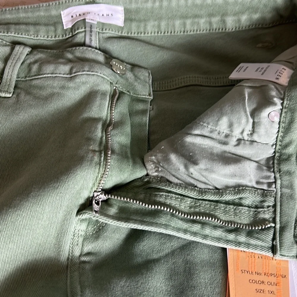 Risen Wide Leg Cropped Jeans Tummy Control in Olive Size 1XL